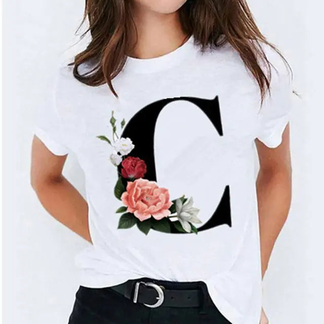 26 Letter Printed Women's T-shirts