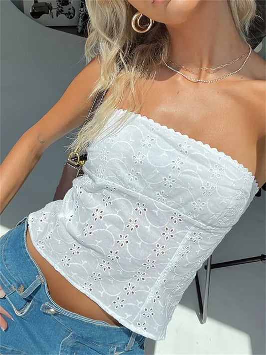 Floral Hollow Out Tube Top for Chic Women