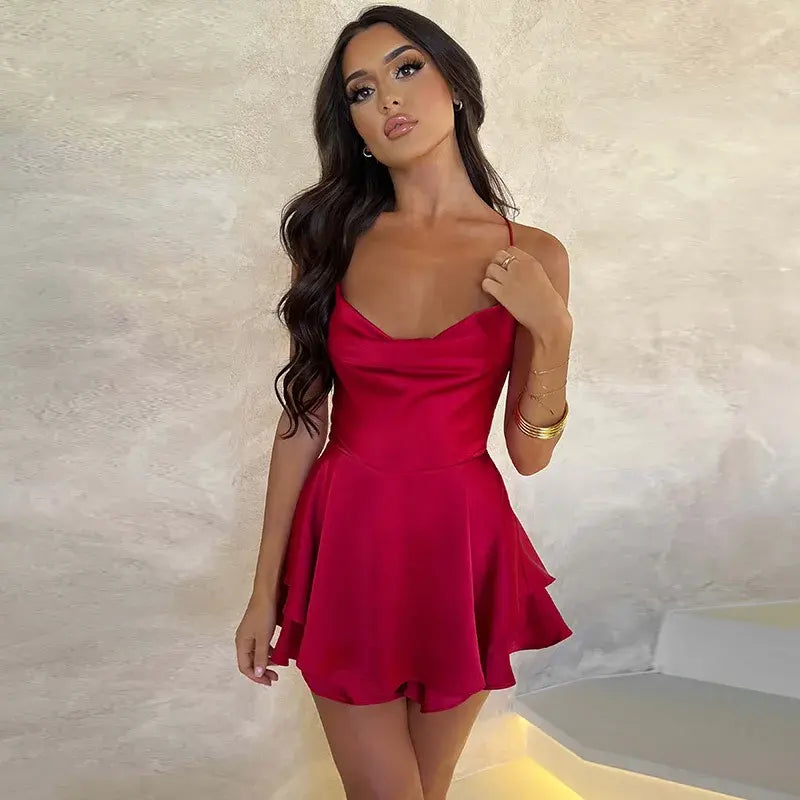 Women's Slim Halter Satin Backless Dress