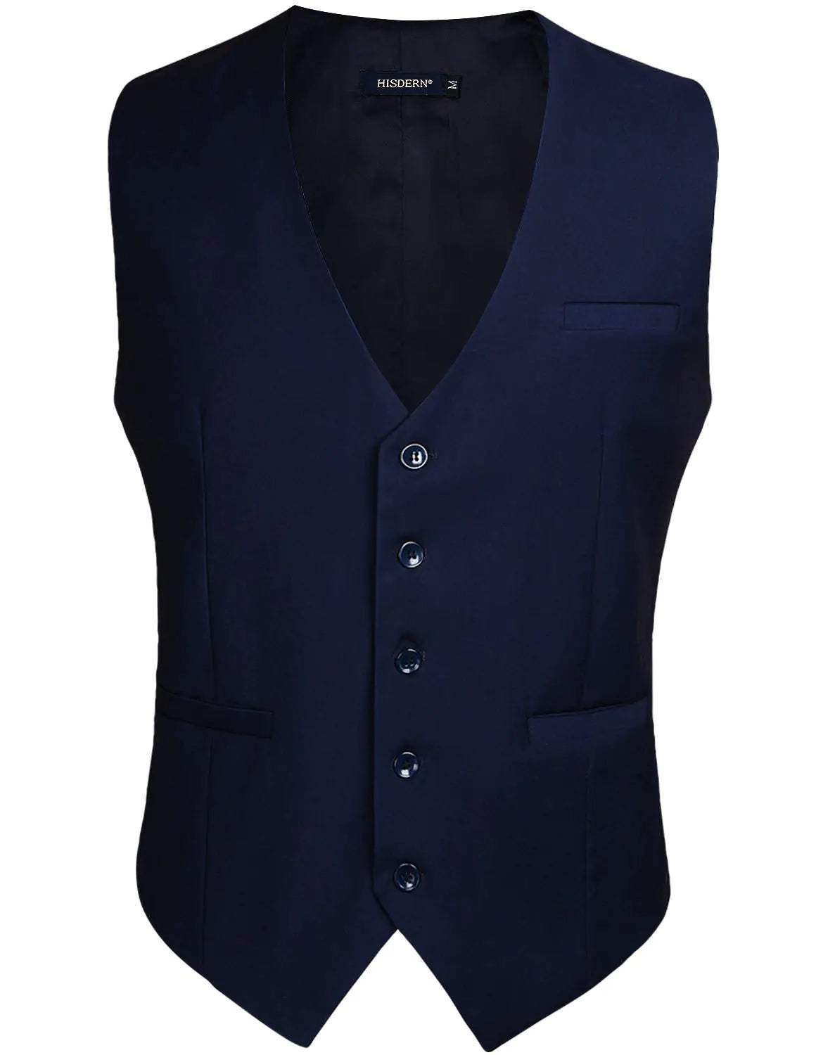 HISDERN Men's Suit Vest Business Formal Dress Waistcoat Vest with 3 Pockets for Suit or Tuxedo X-Small Navy Blue