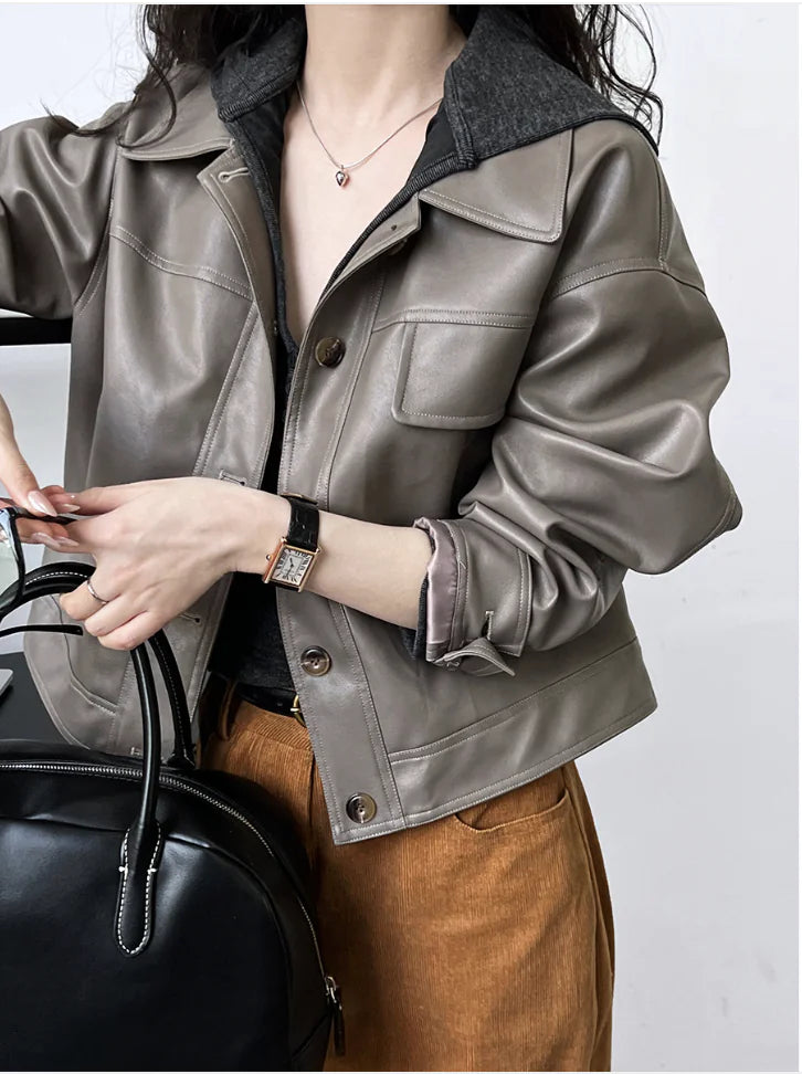 Women's Fall Lapel Short Motorcycle Jacket