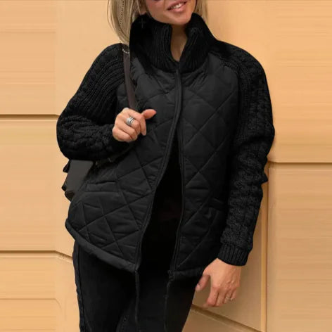 Stand Collar Cotton Jacket with Pockets – Women’s Winter Zip-Up Coat