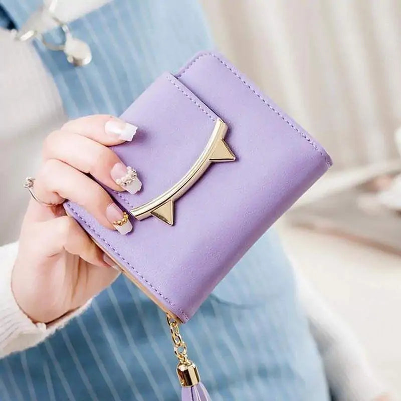 Cute Cat Ears Leather Vintage Tassel Women Wallet