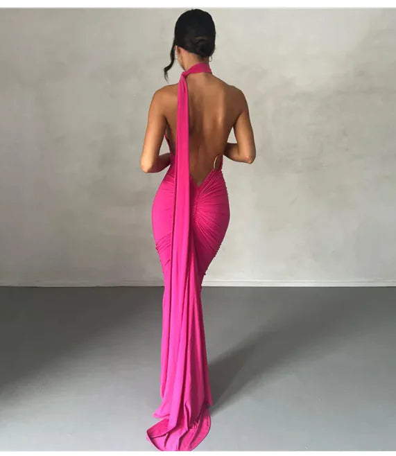 Backless Halter Sheath Dress For Women