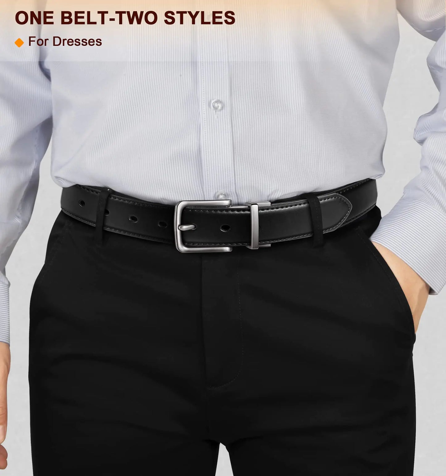 BULLIANT Men's Belt,Reversible Belt 1.25" For Gift Mens Casual Golf Dress pants shirts,One Reverse For 2 Sides Black/Antique Coffee1033 34"-36"Waist Adjustable