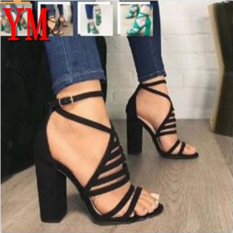 Cut Buckle High Heels Strap Shoes