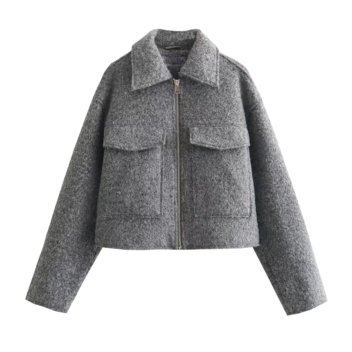 Women's Cropped Zip Up Tweed Short Coat