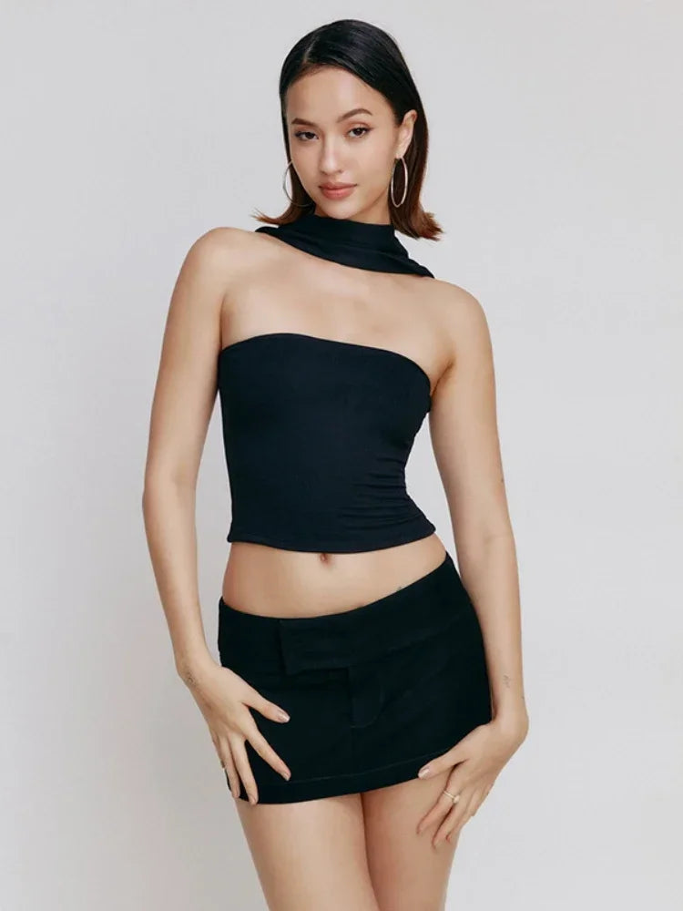 Halter Backless Satin Crop Tops