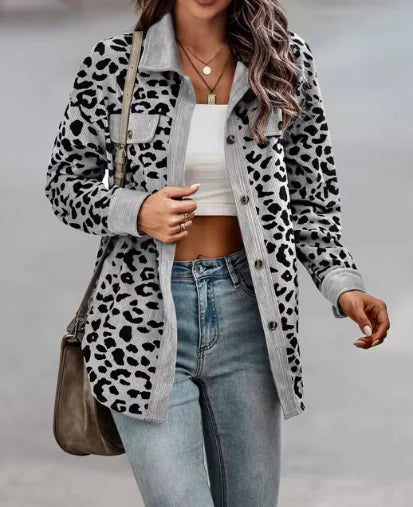 Chic Leopard Print Long Sleeve Jacket for Women