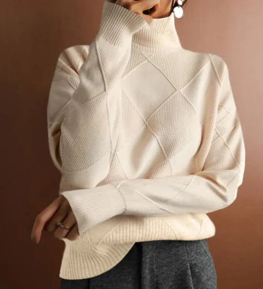 Loose High Collar Warm Sweater Solid Color Knitted Women