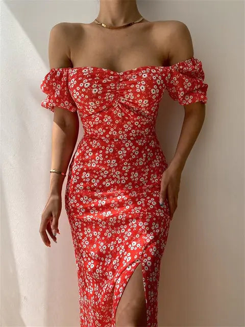 Floral Print Short Sleeve Hip Wrap Party Dress