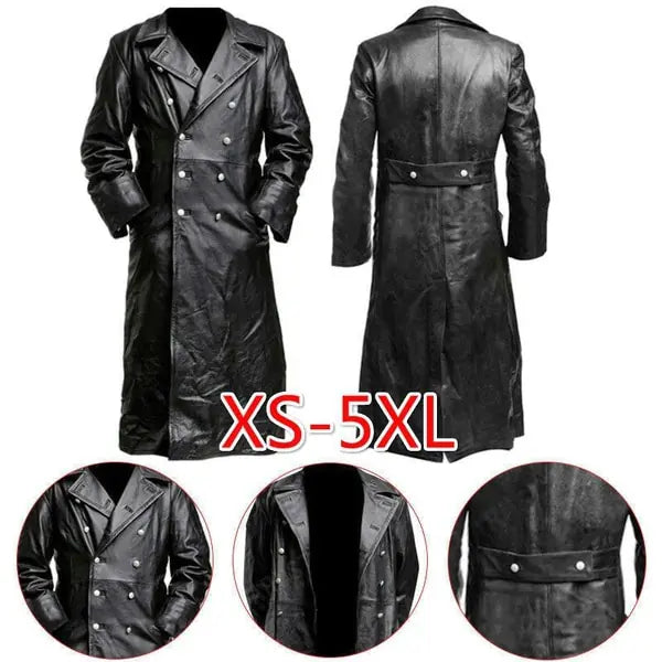 Men's Black Leather Trench Coat