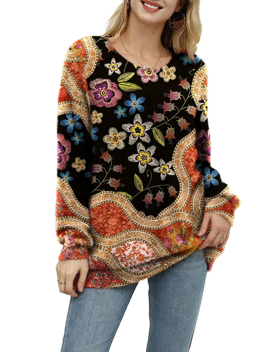 YESNO Women Ugly Christmas Sweater Graphic Printed Oversized Pullover Sweaters Casual Loose Knit Tops S01 XX-Large Floral 174