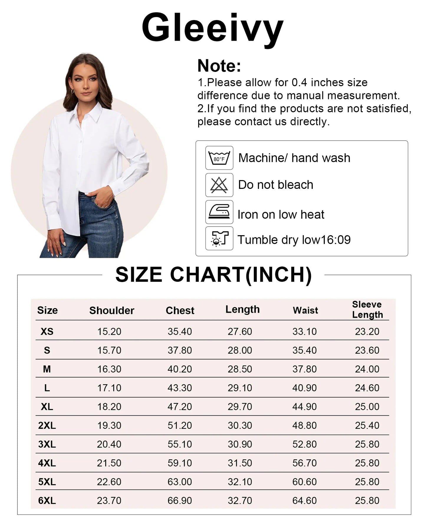 Women's Button Down Shirts Classic Fit Dress Shirt Work Business Casual Long Sleeve Blouse Tops Large White