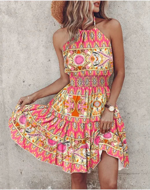 Summer Chic Halter Dress - European & American Print