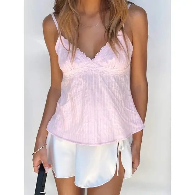 Lace Patchwork Pink Crop Top