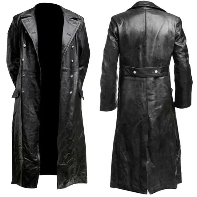 Men's Black Leather Trench Coat