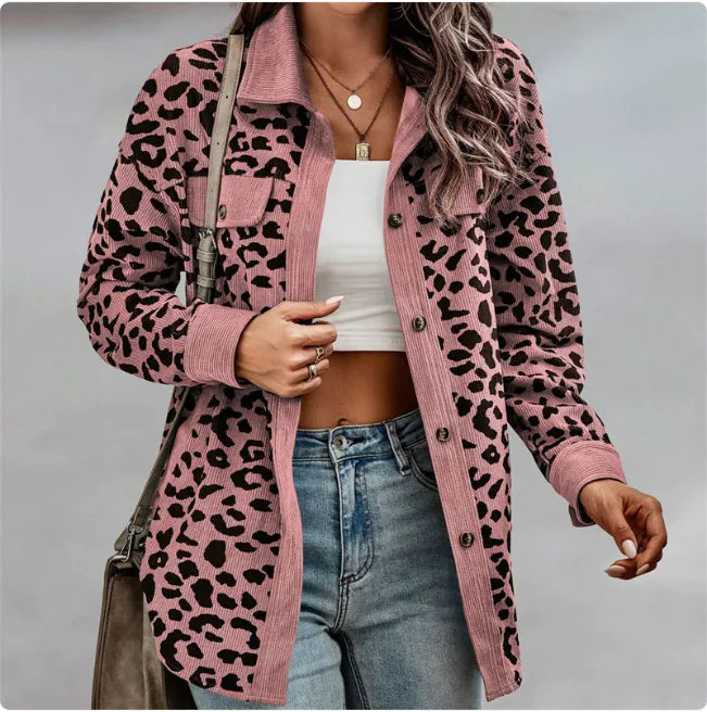 Chic Leopard Print Long Sleeve Jacket for Women