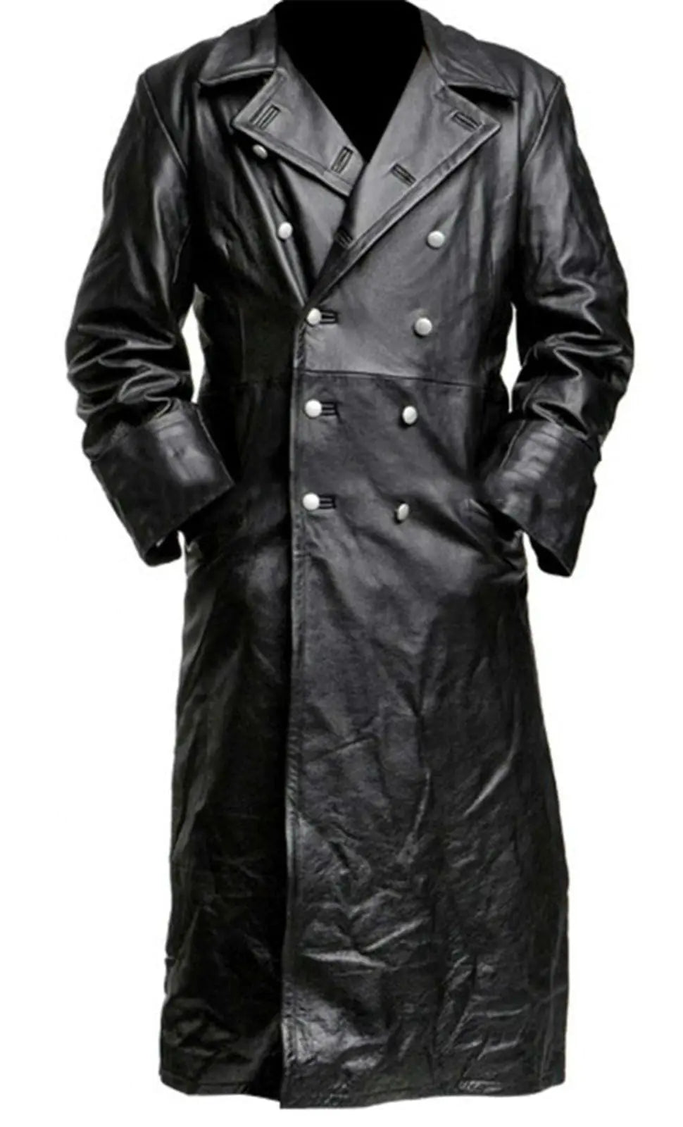 Men's Black Leather Trench Coat