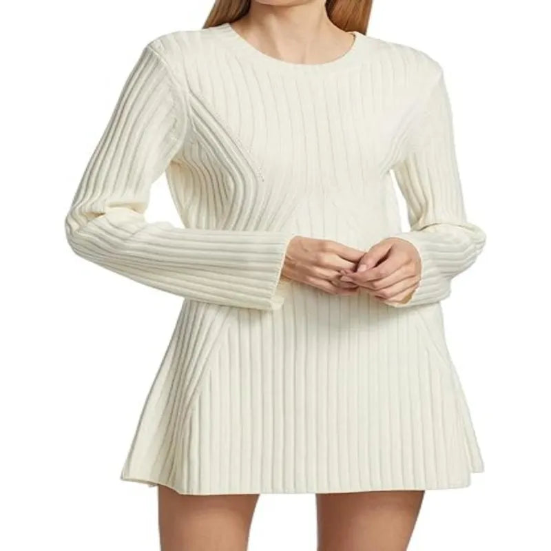 Women's Long-sleeved Knitted Dress Solid Color Casual Wool Woolen Skirt