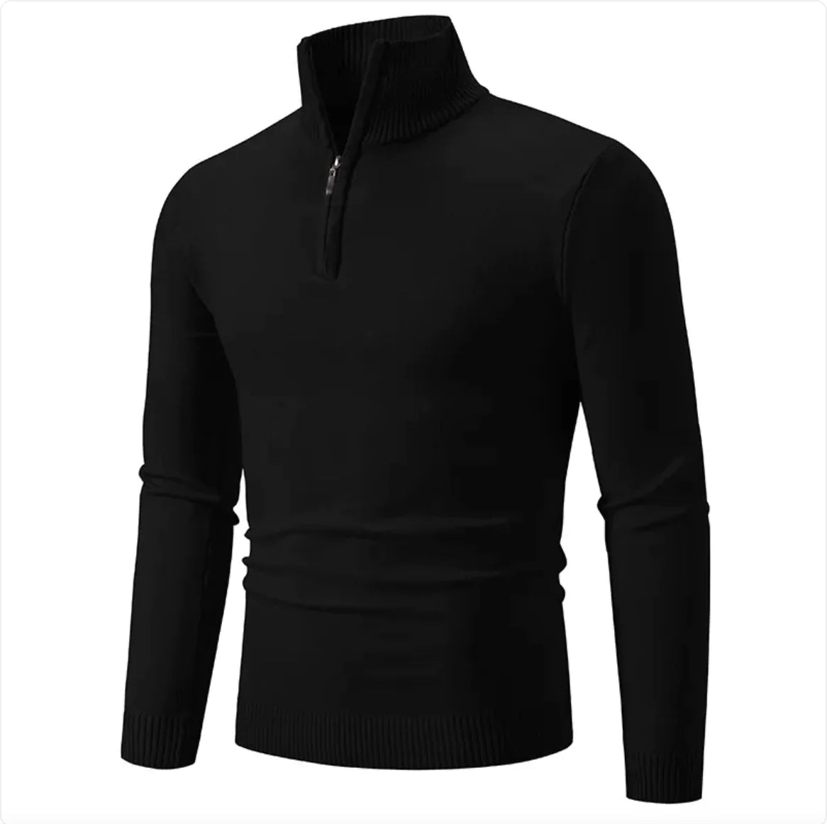 Men's Winter Sweater - Half-Zip Turtleneck, Cotton Knit