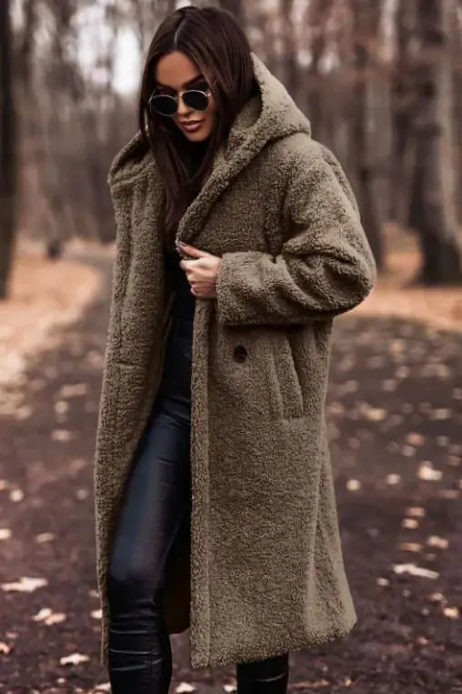 Fashion Long Clean Color Long Sleeve Woolen Women's Coat