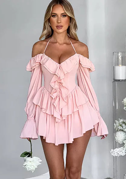 Women's Ruffled Long-sleeved One-piece Shorts