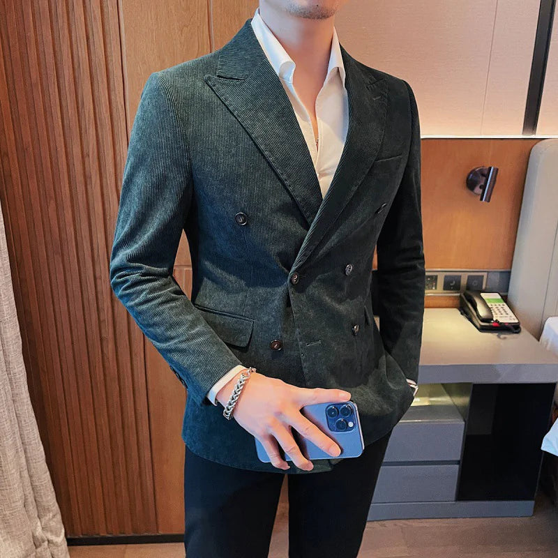 Men's Double-Breasted Corduroy Suit Jacket