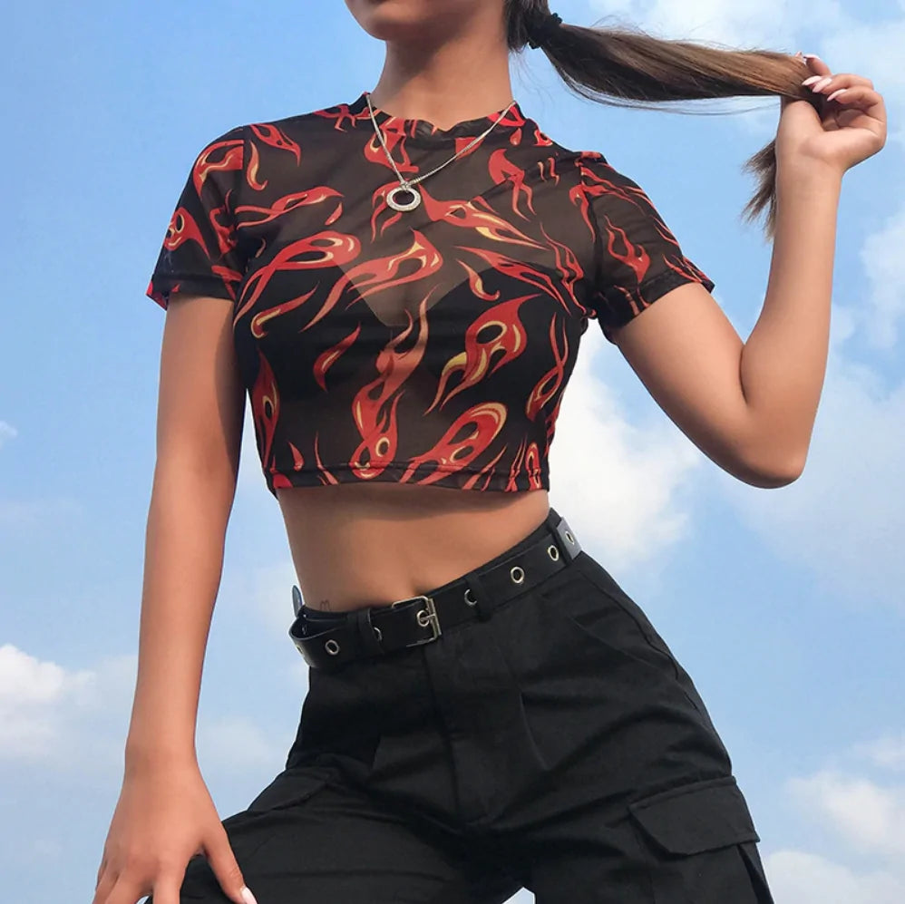 Flame Mesh Crop Top