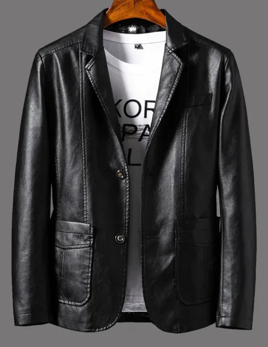 Leather Men's Autumn And Winter Jacket Thin Lapel