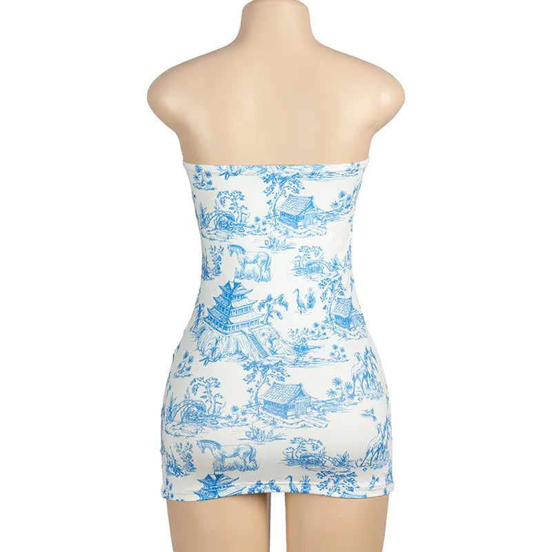 Sleeveless Fashion Printed Sexy Bandeau Slim-fit Dress