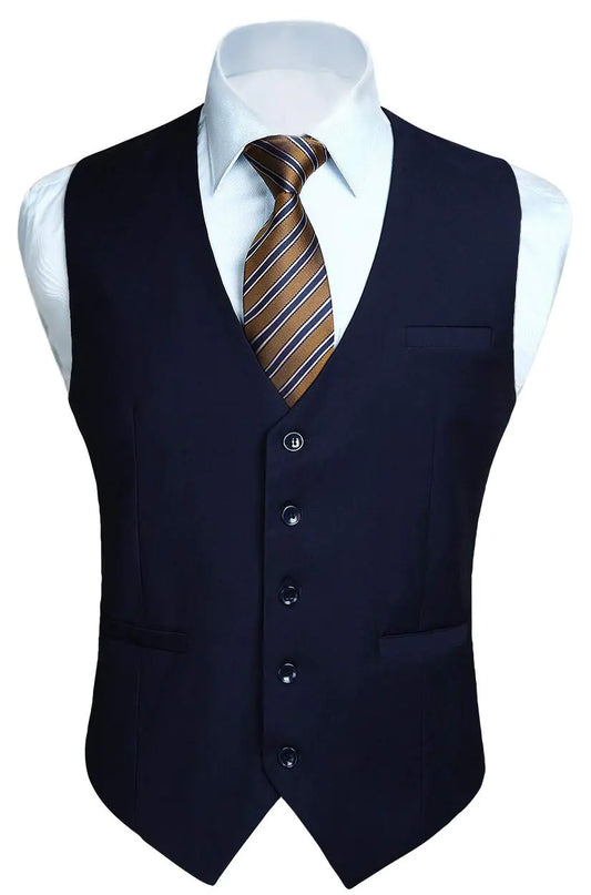 HISDERN Men's Suit Vest Business Formal Dress Waistcoat Vest with 3 Pockets for Suit or Tuxedo X-Small Navy Blue