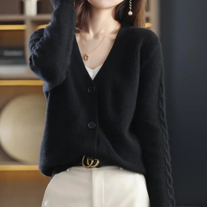 Korean Commute Solid Color V-Neck Cardigan Sweaters for Women