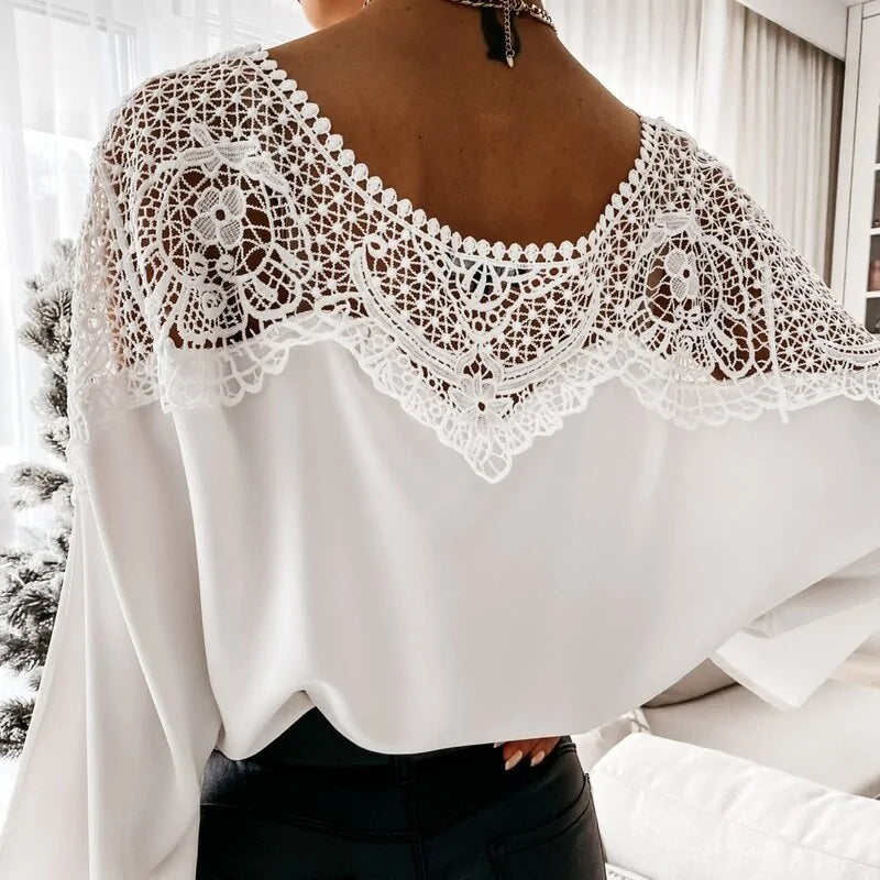 Autumn Crochet Embroidery Lace Blouses - Vintage Plus Size Women's Tops