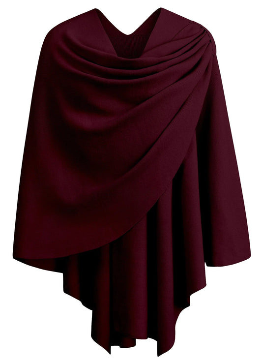 PULI Womens Large Cross Front Poncho Sweater Wrap Topper Knitted Elegant Shawls Cape for Fall Winter 1-burgundy