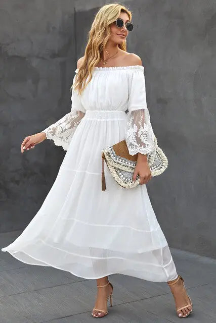 Boho Off-Shoulder Lace Sundress