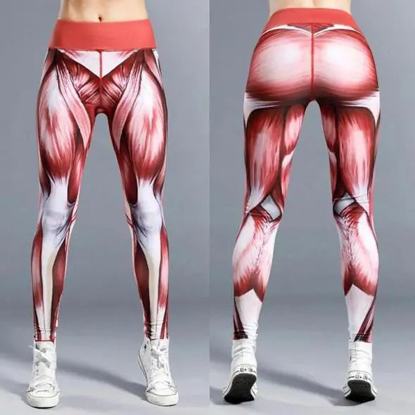 High Waisted Muscle Print Push Up Workout Leggings