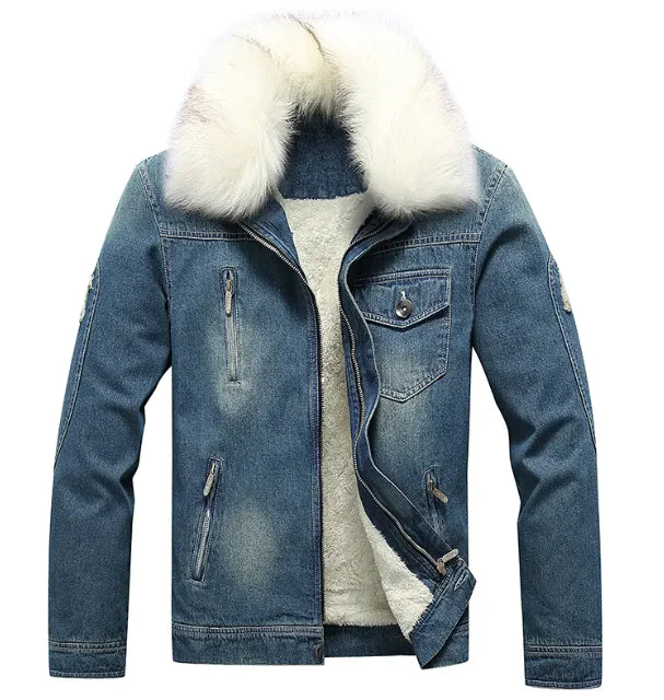 Men's Winter Fur-Lined Denim Jacket