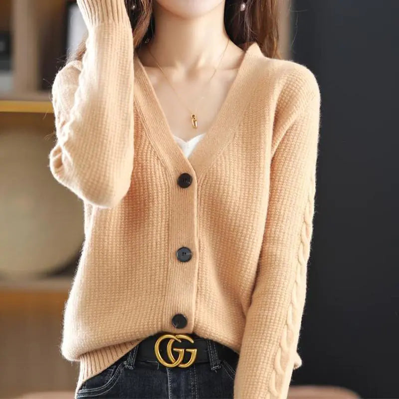 Korean Commute Solid Color V-Neck Cardigan Sweaters for Women