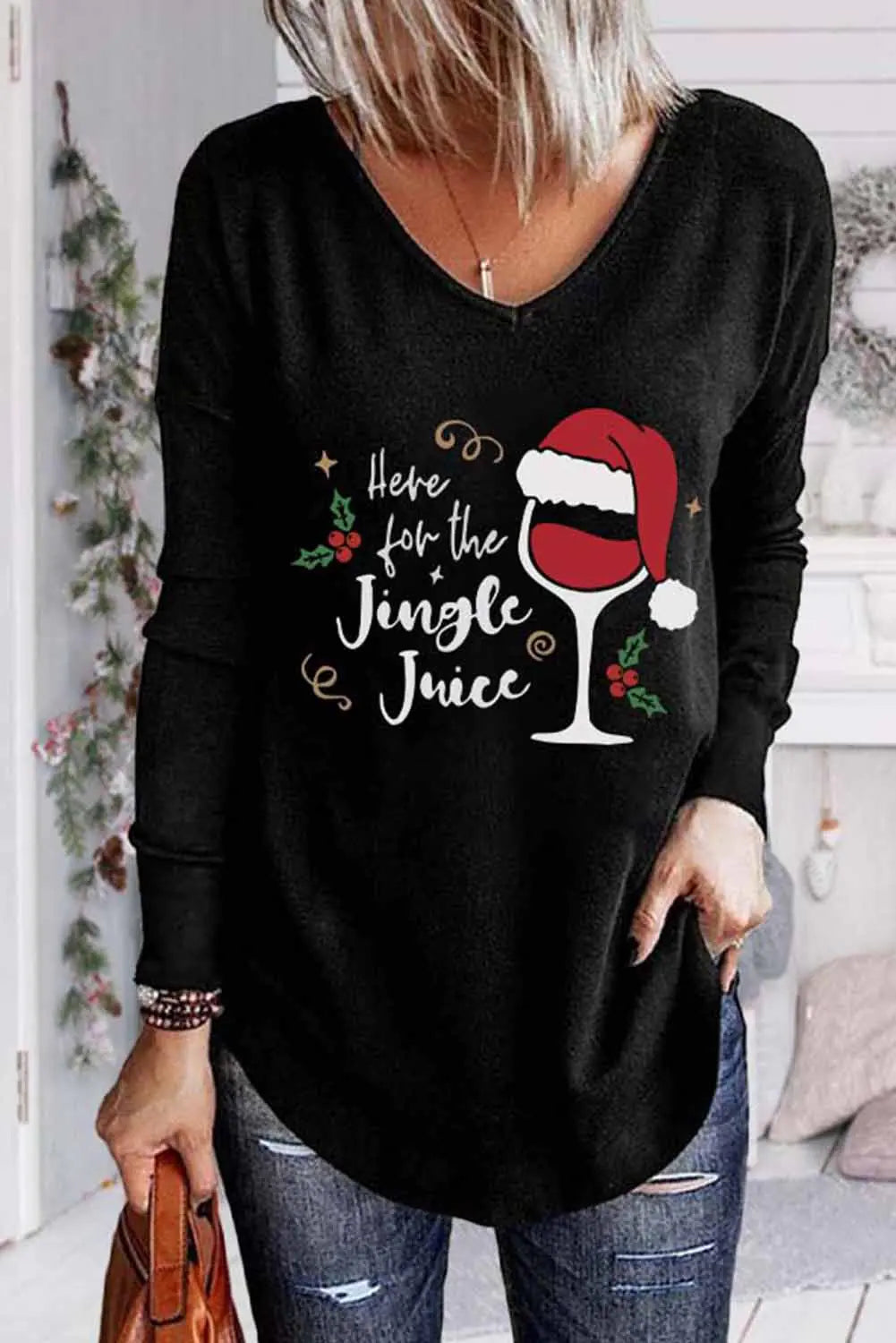 T-Shirt mit weihnachtlichem Weinglas-Print