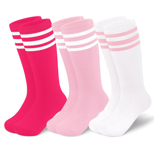 Toddler Soccer Socks Kids Soccer Socks Youth Soccer Socks Kids Baseball Socks Girls Softball Socks Boys Football Socks 6-9 Years 3 Pack Pink/White, Hot Pink/White, White/Pink