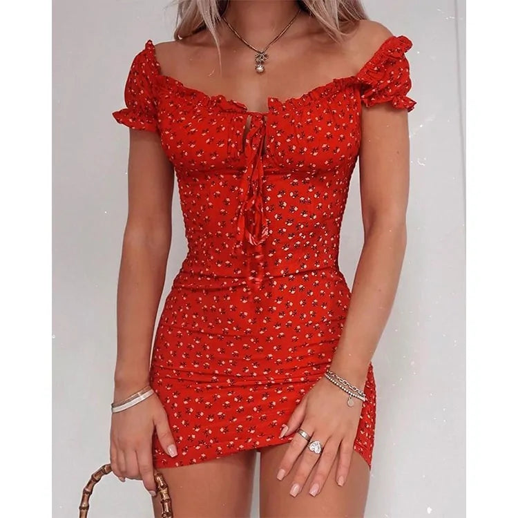 Women Floral Wrap Off Shoulder Dress