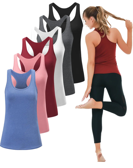 6, 5 or 3 Pack Workout Tank Tops for Women, Athletic Racerback Sports Tank Tops, Compression Sleeveless Dry Fit Shirts Tight Fit Medium Tight Fit-black/Grey/White/Red/Pink/Blue