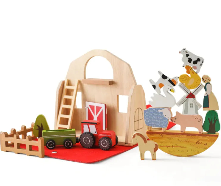 Barn-Themed Wooden Building Blocks Set