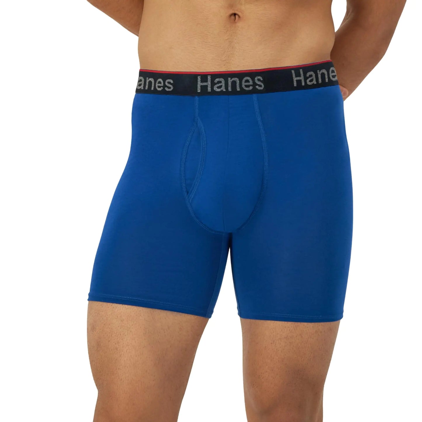 Hanes Total Support Pouch Men's Boxer Brief Underwear, Anti-Chafing, Moisture-Wicking Odor Control, 3-Pack (Reg or Long Leg) Large Regular Leg - Blue/Red/Black - 3 Pack