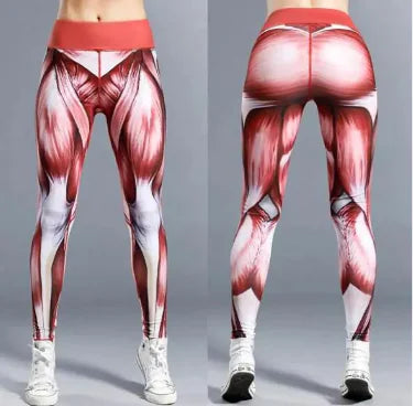 High Waisted Muscle Print Push Up Workout Leggings