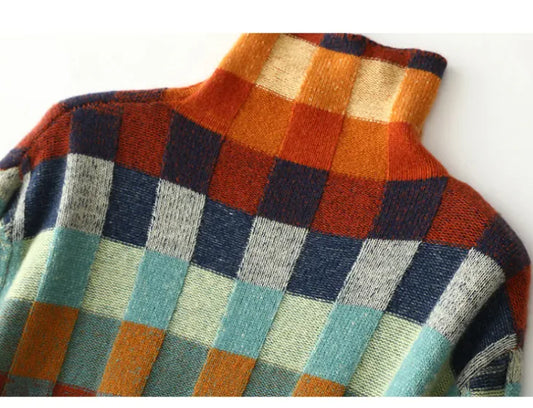 Vibrant Checkered Wool Sweater