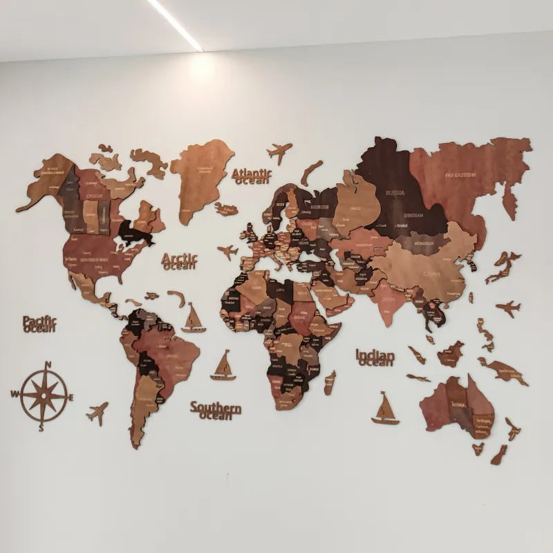 3D Wooden World Map