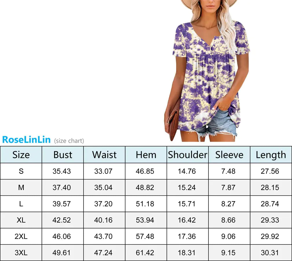 ROSELINLIN Women's Short Sleeve Shirts Floral Summer Tops Loose Fit for Leggings Medium Orange Blue