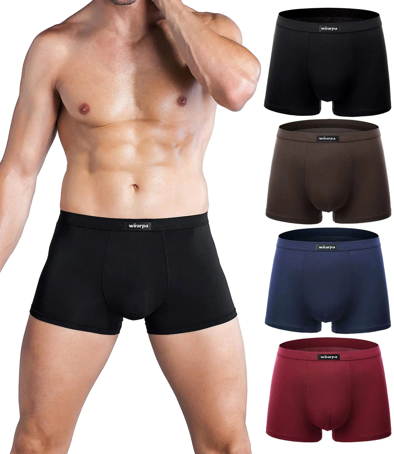 wirarpa Men's Breathable Modal Microfiber Trunks Underwear Covered Band Multipack 1402-4p-solid Color Medium